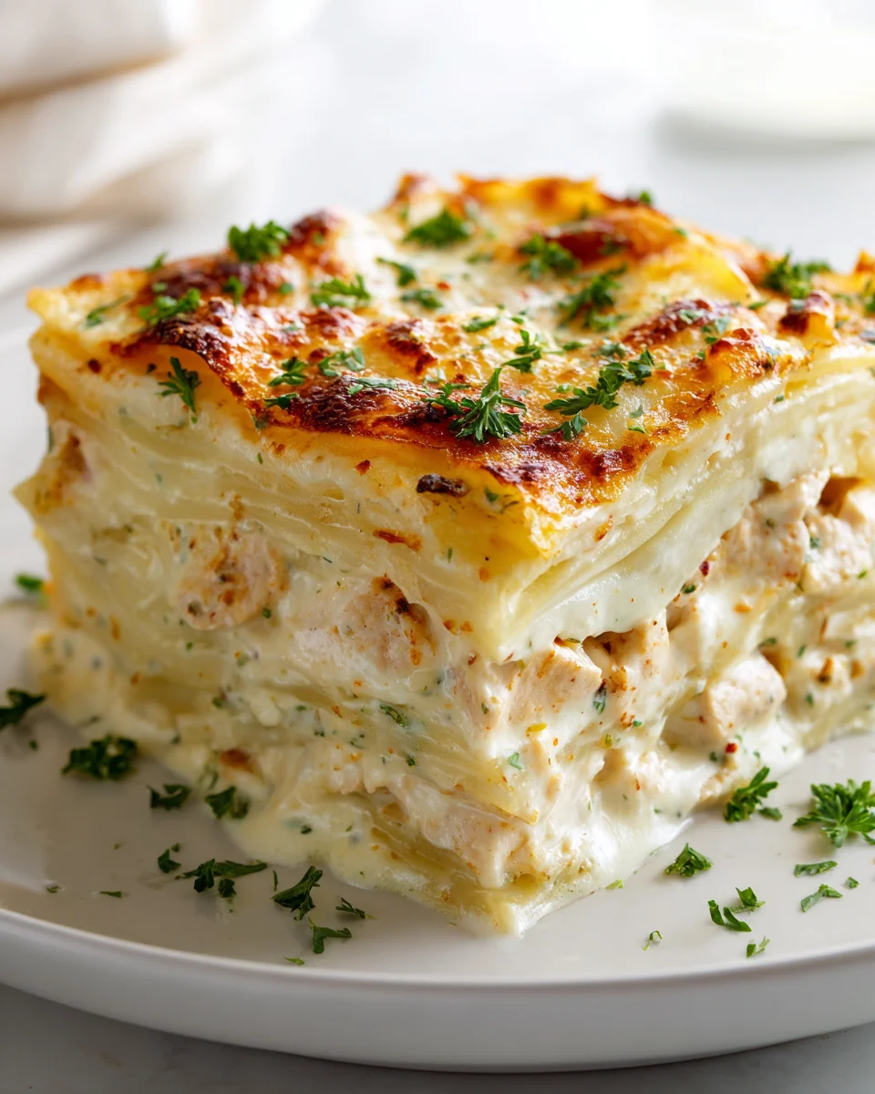 Cremige Hähnchen Alfredo Kartoffel Lasagne: Einfach lecker!