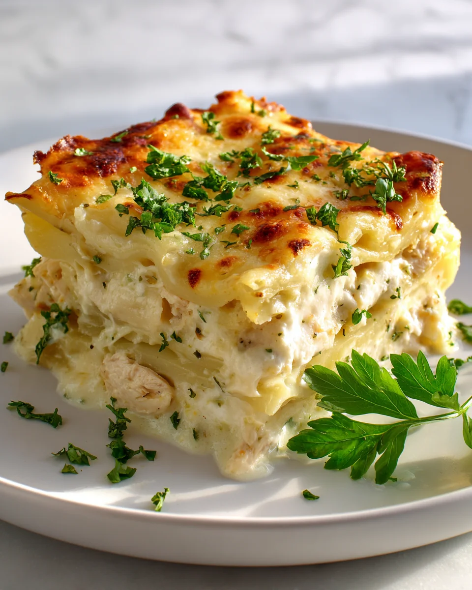 Cremige Hähnchen Alfredo Kartoffel Lasagne: Einfach lecker!