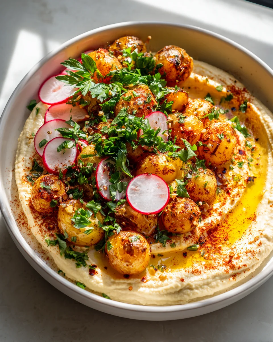Griechische Hummus & Kartoffel Bowl – Kräuter-Knoblauch Rezept