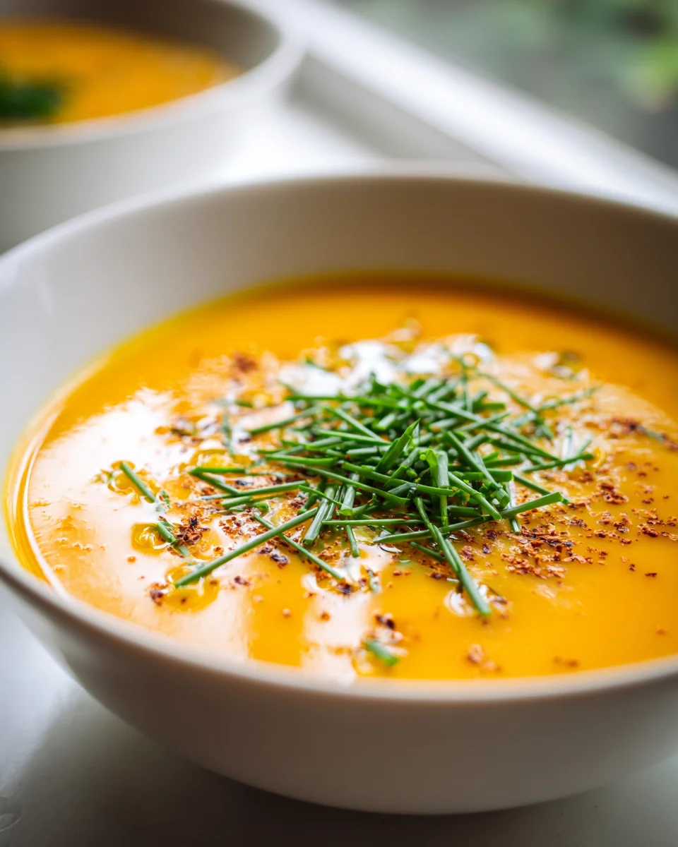 Cremige Omas Kürbissuppe mit geröstetem Knoblauchöl