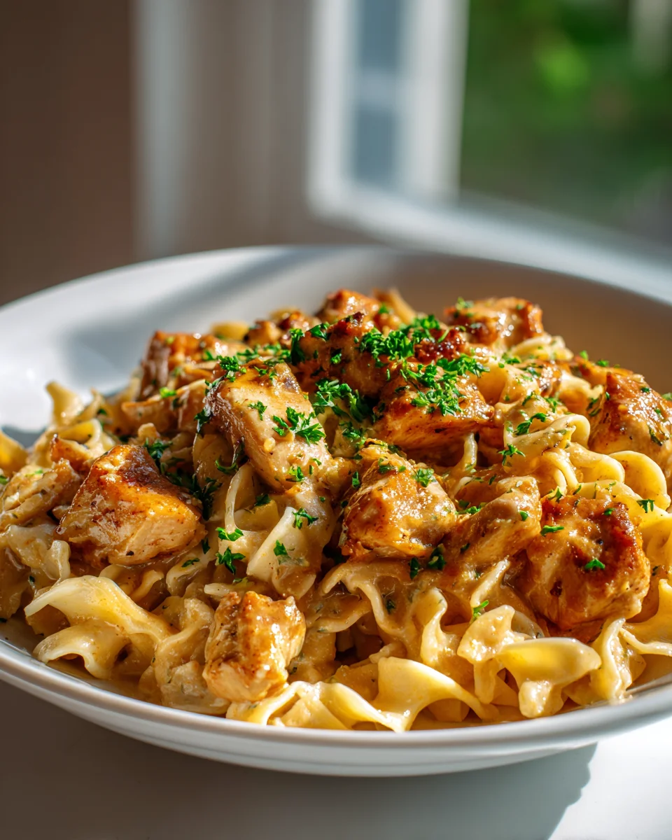 One-Pan Cremiges Knoblauch-Butter-Hähnchen mit Eiernudeln