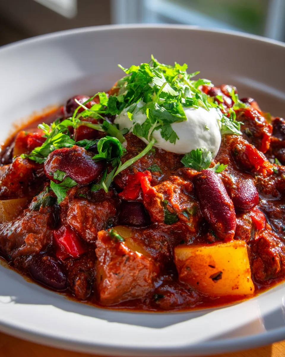 Rauchiges Chili Con Carne mit Kartoffeln und Bohnen Rezept