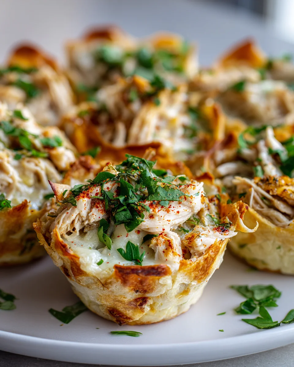 Party Ready Mini Low Carb Cheesy Garlic Chicken Wrap Cups Rezept