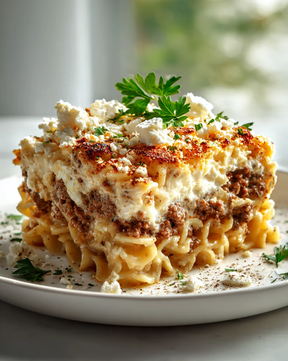 Griechischer Nudelauflauf mit Feta und Hackfleisch genießen!