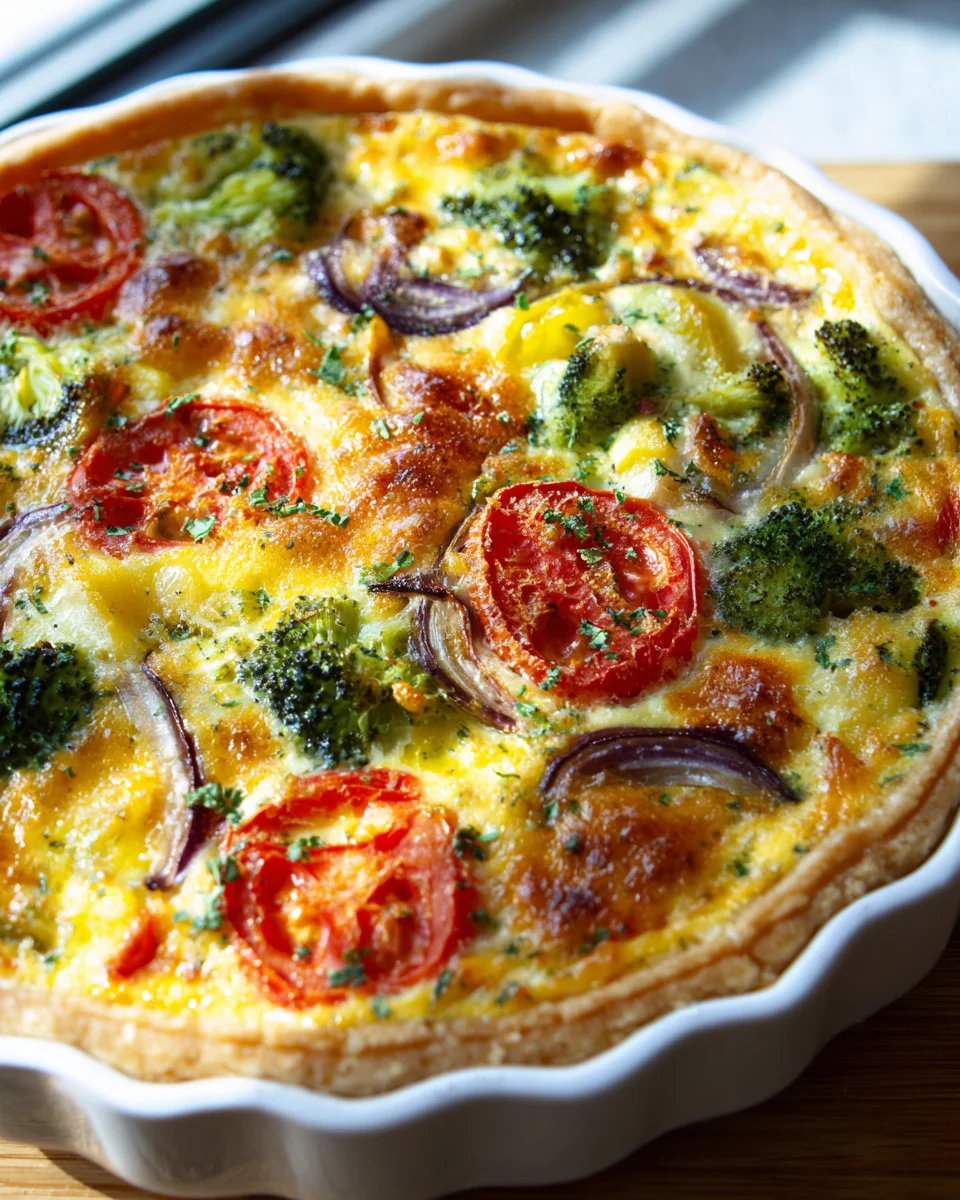 Leckere Gemüsequiche mit Brokkoli, Tomaten und Erbsen