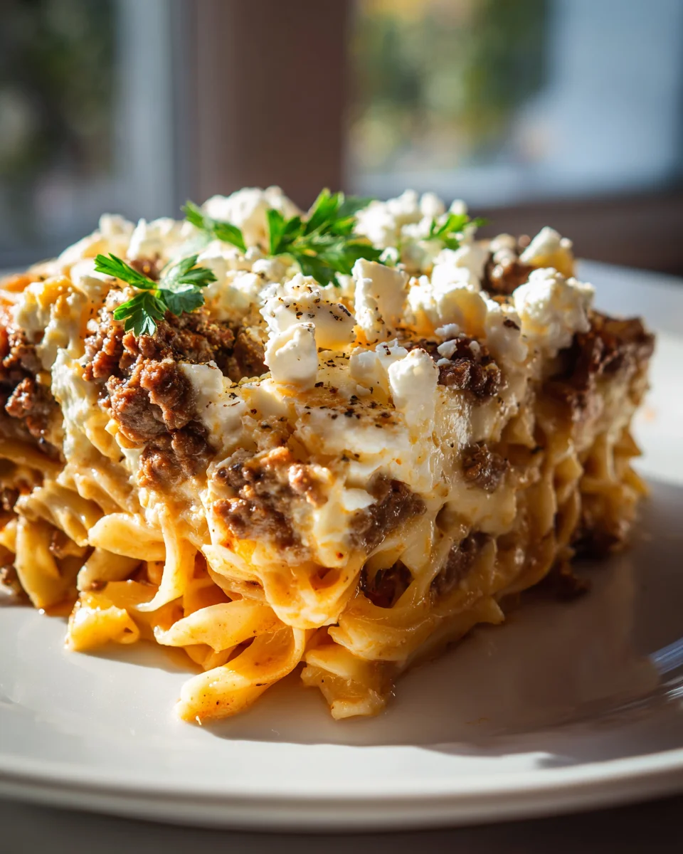 Griechischer Nudelauflauf mit Feta und Hackfleisch genießen!