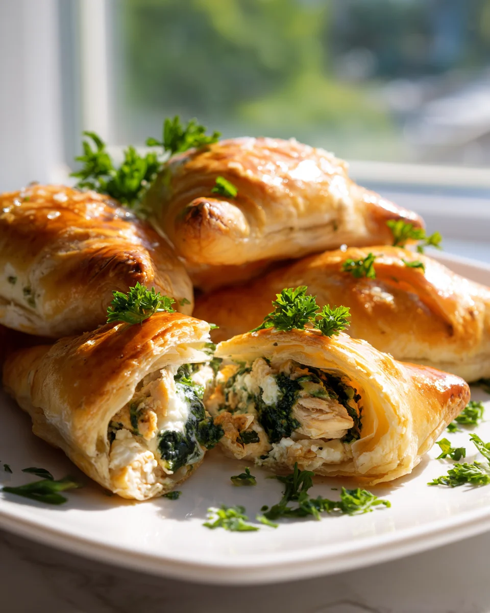 Leckere Hähnchen-Feta-Blätterteigtaschen mit Spinat Rezept