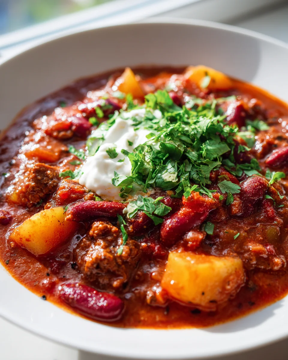 Rauchiges Chili Con Carne mit Kartoffeln und Bohnen Rezept