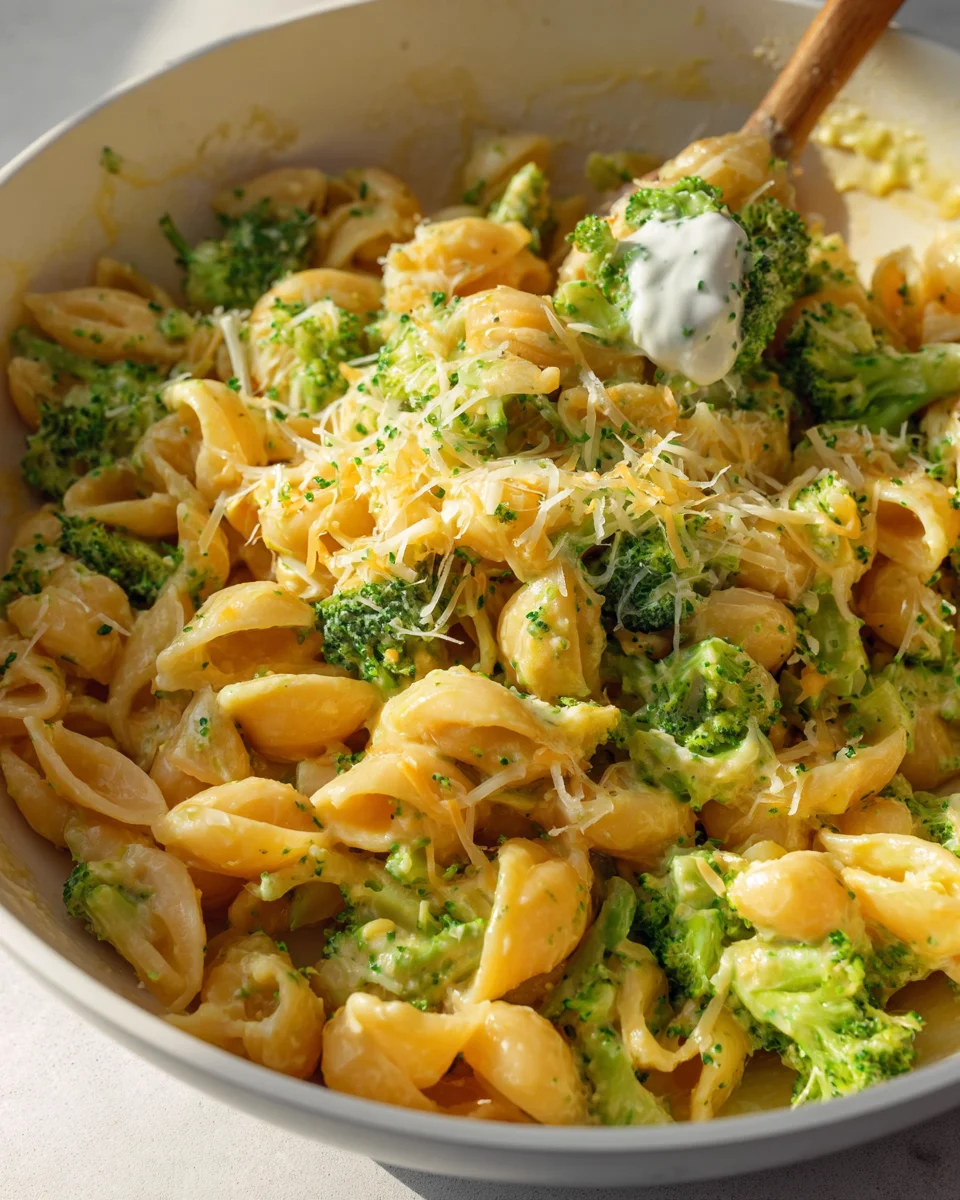 Gesunde Brokkoli-Makkaroni mit Käse aus einem Topf