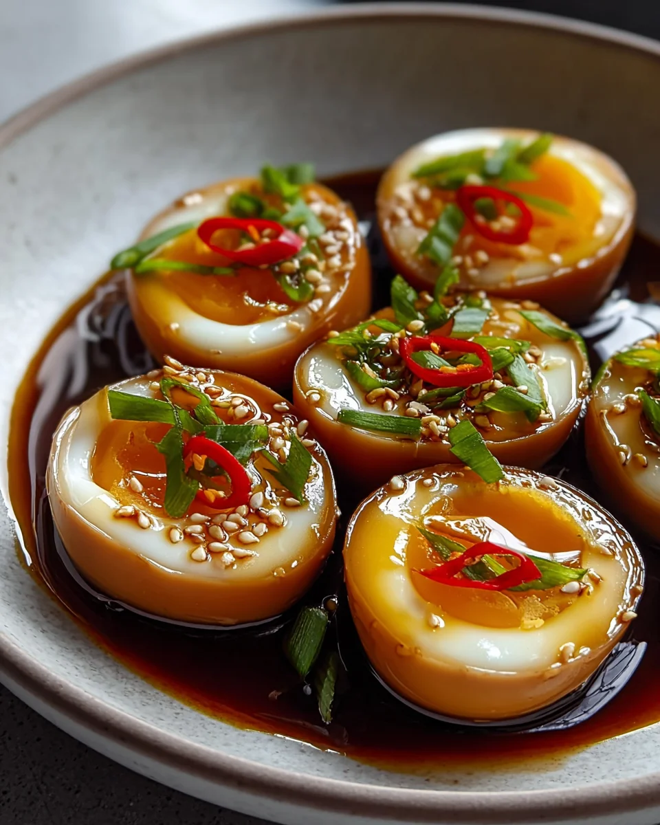 Koreanische Eier in Sojasoße-Genuss