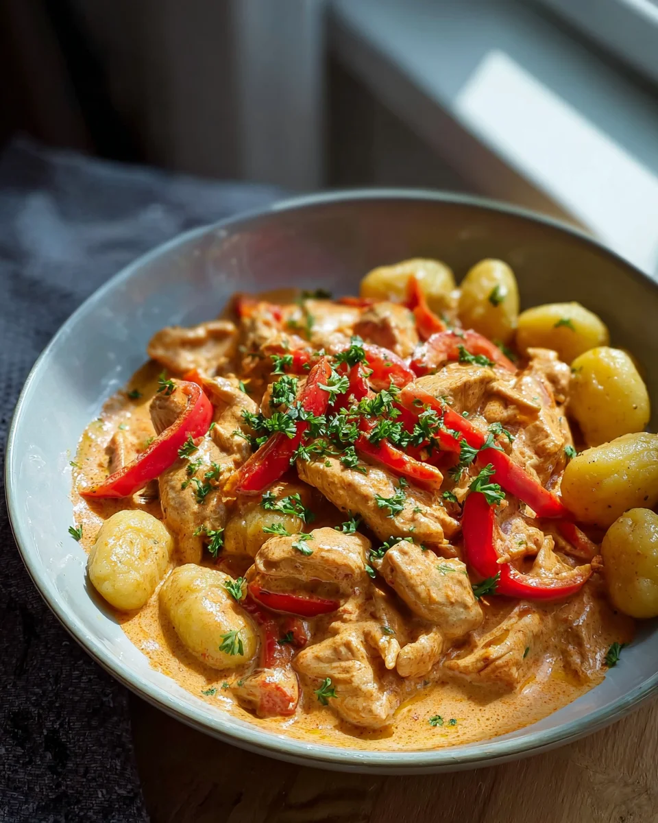 Paprika Sahne Hähnchen mit Gnocchi – cremiges Genussrezept