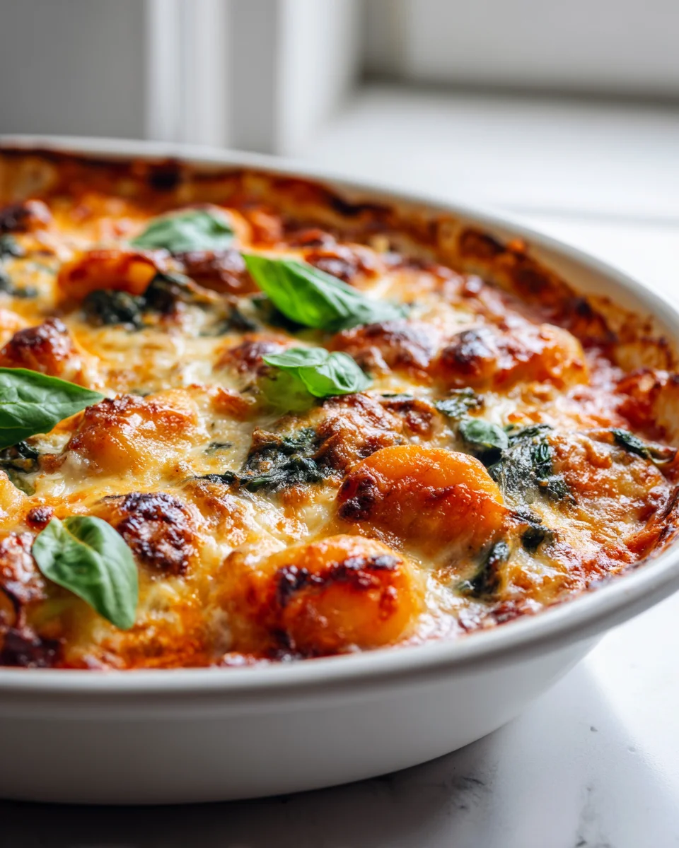 Leckere Baked Gnocchi mit Tomaten, Spinat und Mozzarella