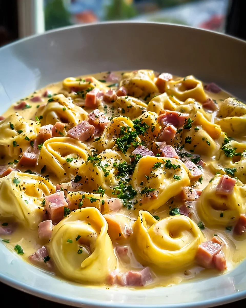 Cremige Tortellini mit Schinken und Käse