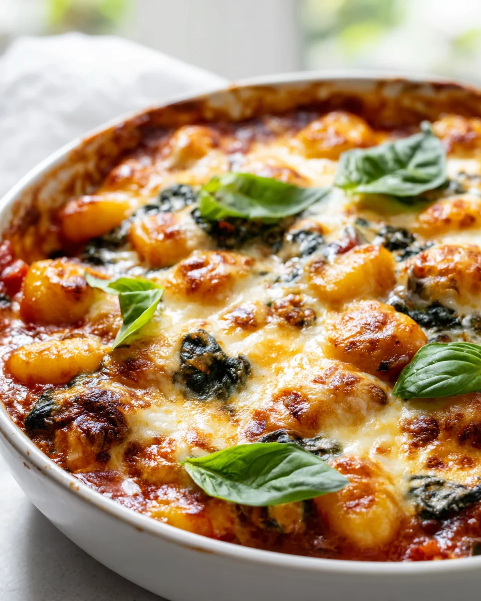 Leckere Baked Gnocchi mit Tomaten, Spinat und Mozzarella