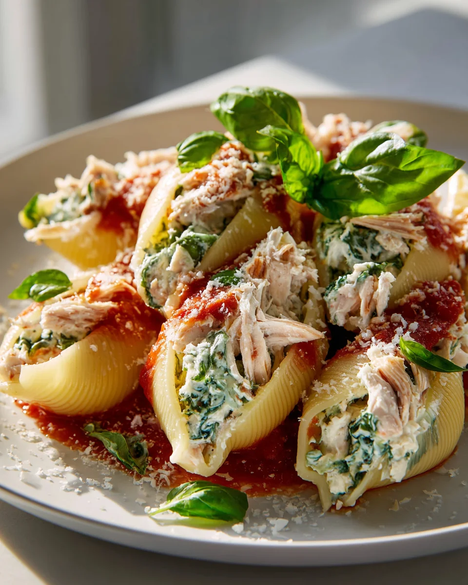 Leckere Hähnchen-Spinat-Ricotta gefüllte Muscheln Rezept