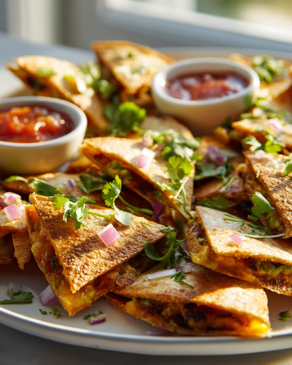 Mini Vegane Quesadilla Bites mit schwarzen Bohnen & Avocado