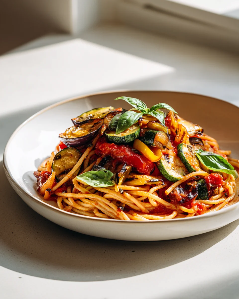 Kichererbsen-Pasta mit gegrilltem Gemüse Marinara Rezept