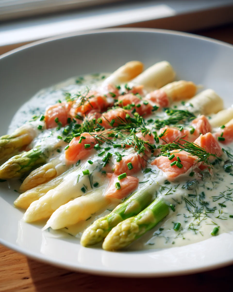 Spargel Überbacken mit Lachs und Dill Sahnesauce Rezept