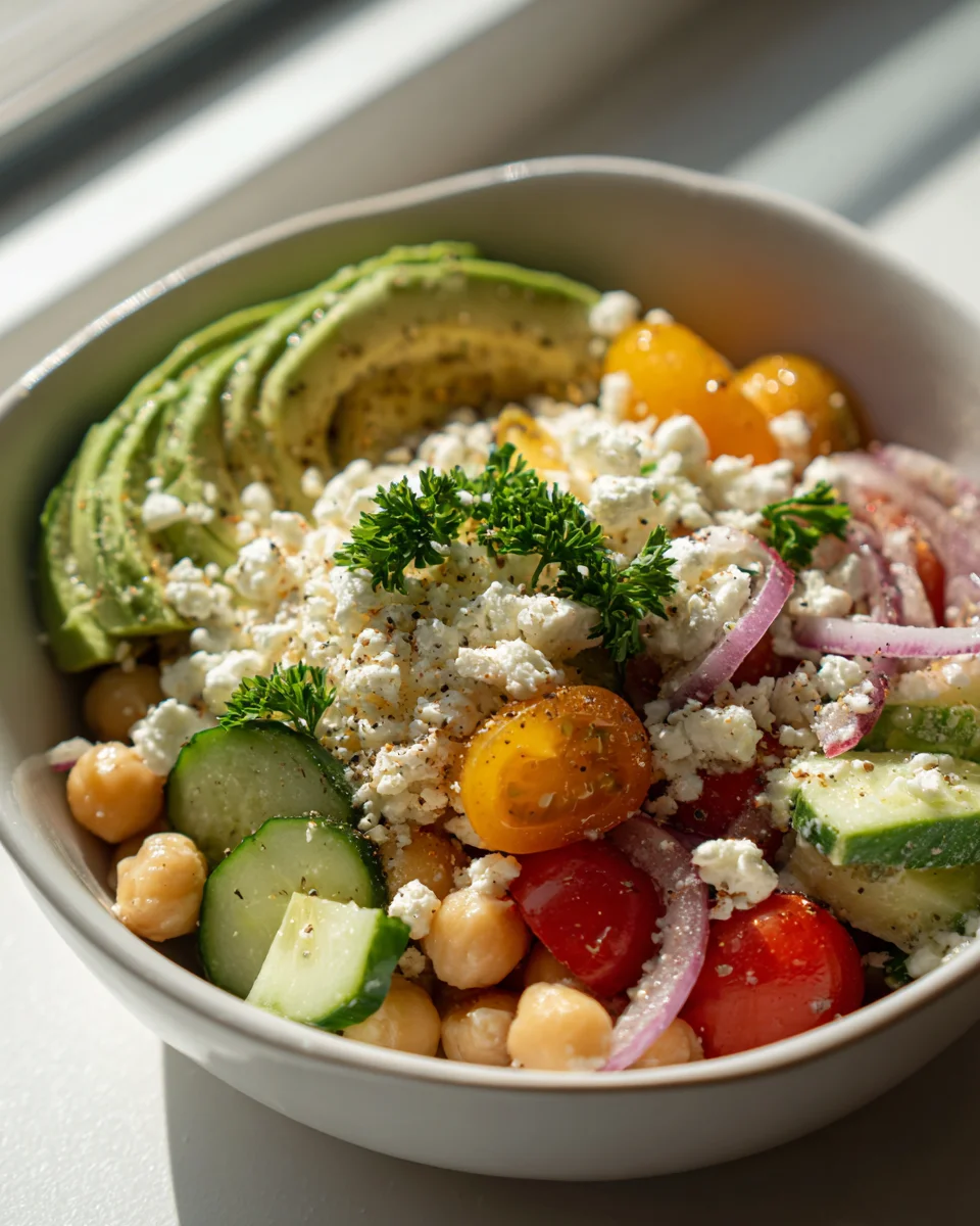 Party-Ready Mini Kichererbsen-Feta-Avocado-Salat Bowls