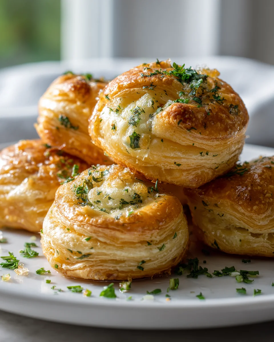 Herzhafte Käse-Pastetchen mit Knoblauchbutter überbacken