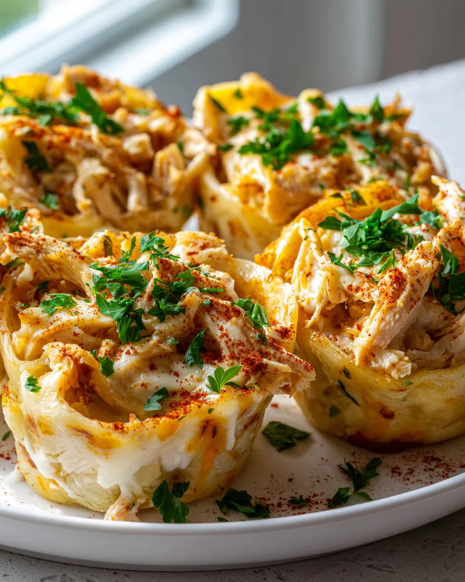 Party Ready Mini Low Carb Cheesy Garlic Chicken Wrap Cups Rezept