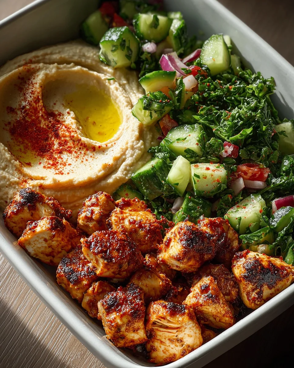Spicy Garlic Chicken Hummus Bowl – Würzig und lecker genießen!