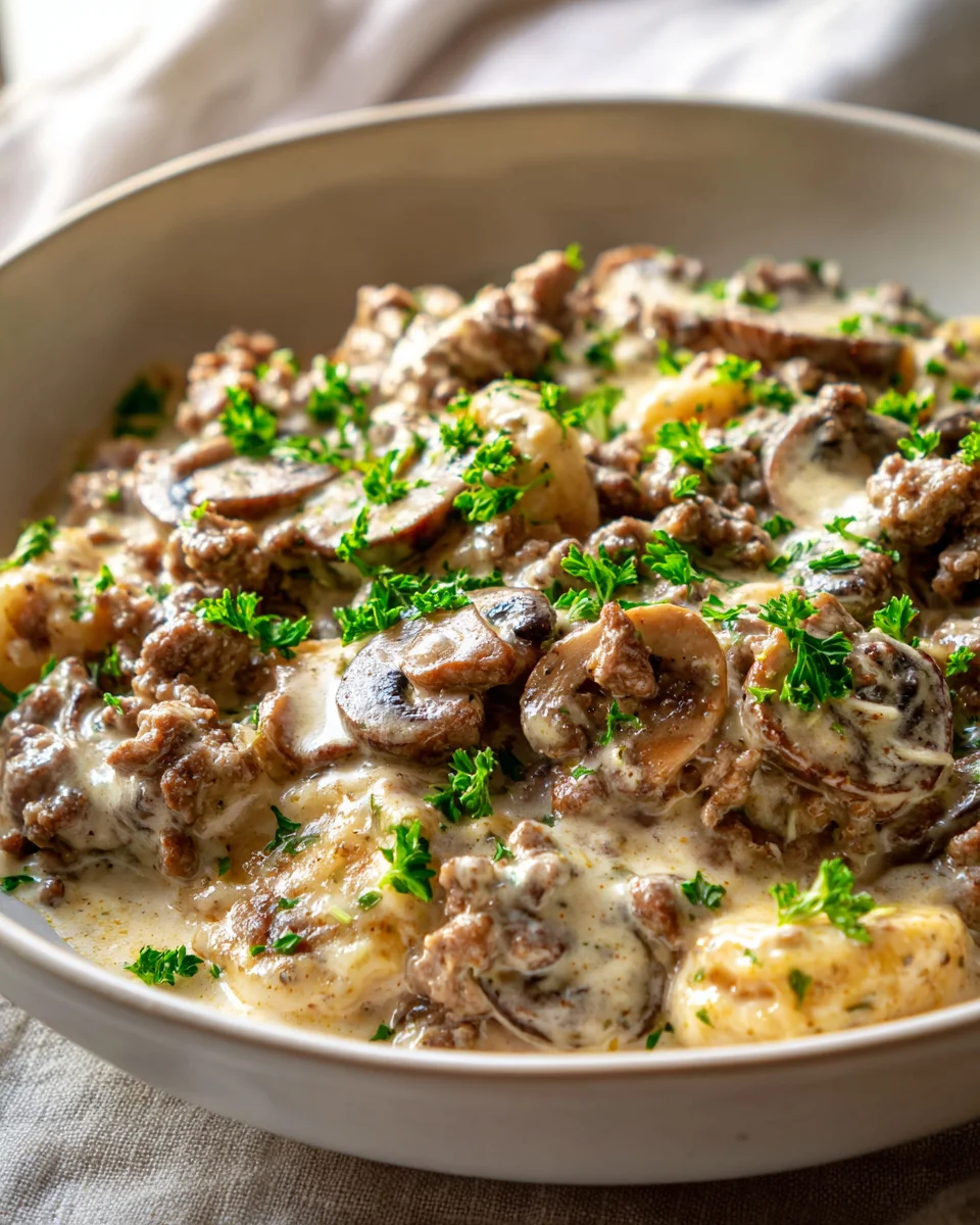 Cremige Hackfleisch-Pilz-Pfanne für Genießer