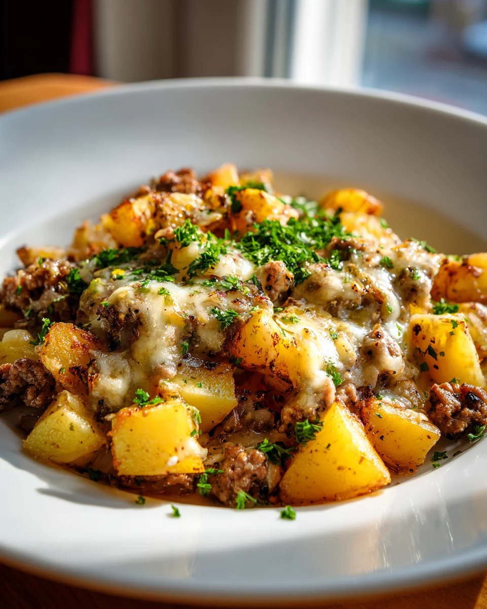 Herzhafte Kartoffel-Hack-Pfanne mit Käsezauber