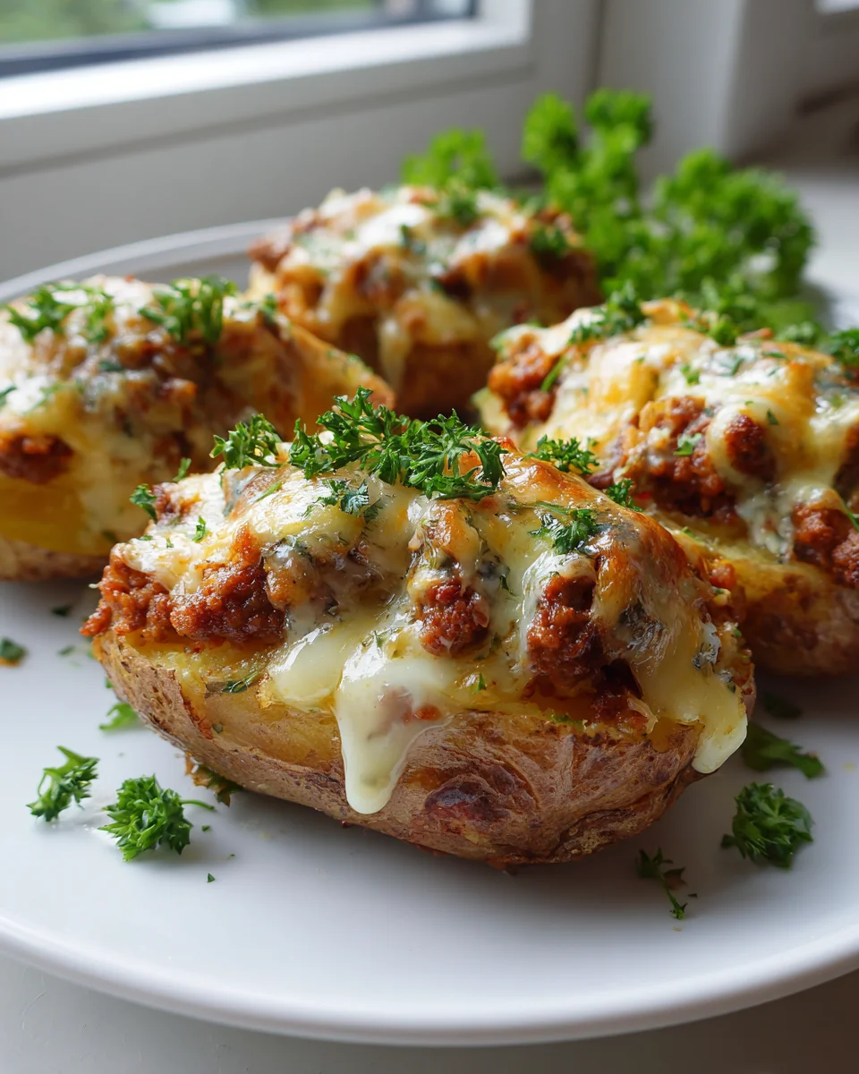 Überbackene Ofenkartoffeln mit Käse und Hack